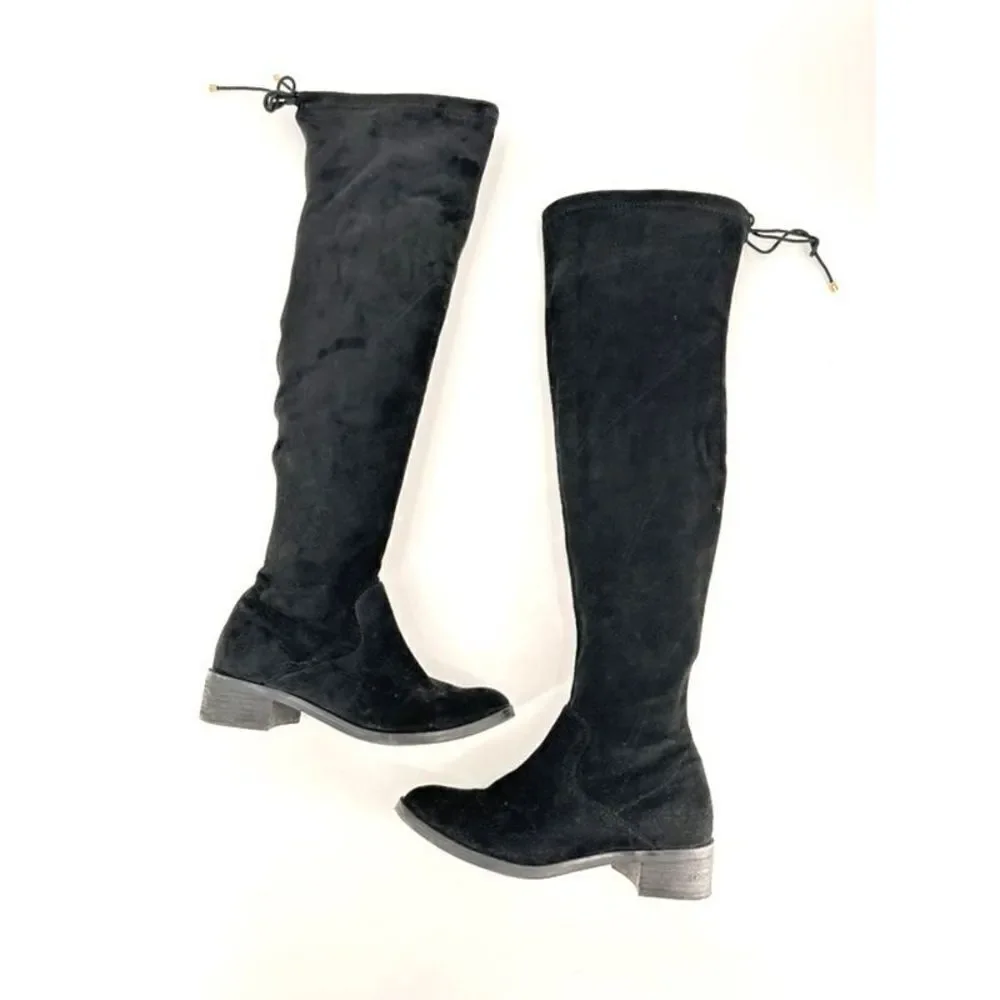 Aldo Women's Suede‎ Flat Lace Pull On Round Toe Over The Knee Boots Black Size 8